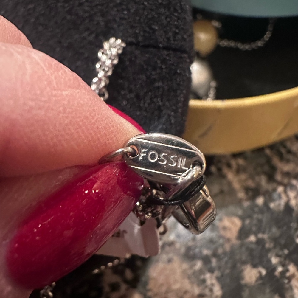Fossil Necklace Women’s Stainless Steel Assorted Smoky Quartz Beads NWT - Picture 5 of 8